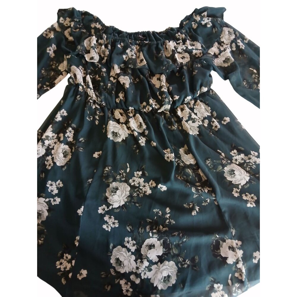 Torrid Womens Floral Off Shoulder Green Ruffled Chiffon Mini Dress Size 3 3X - Picture 7 of 11
